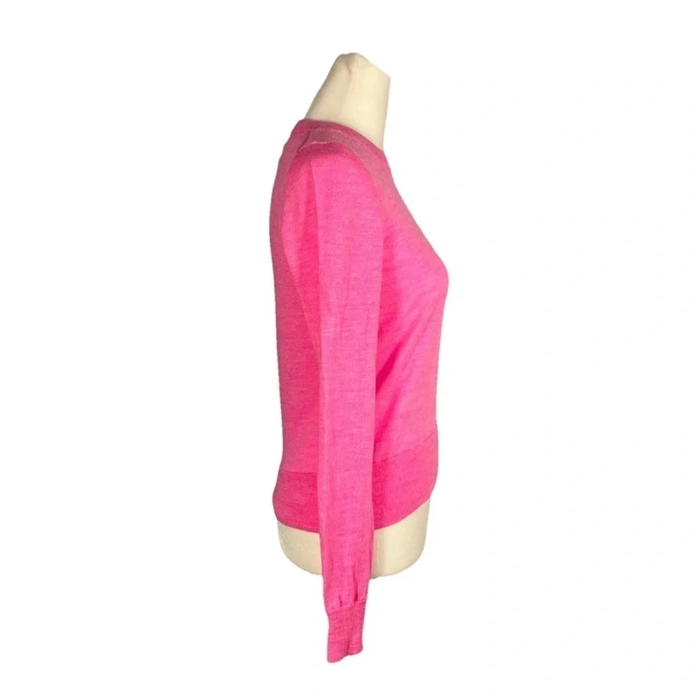 J. Crew Women's Hot Pink Merino Wool Crewneck Thin Knit Long Sleeve Size XS